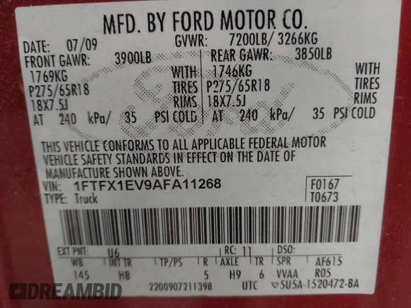 ✅ 2010 Ford F-150 XL • VIN: 1FTFX1EV9AFA11268 • Lot: 43867000. Wystawiony na IAAI z przebiegiem 169 939 mil. Bezpłatny archiwum sprzedaży aukcyjnych z USA i szczegółowy raport historii pojazdu na DreamBid. Zdjęcie 9.