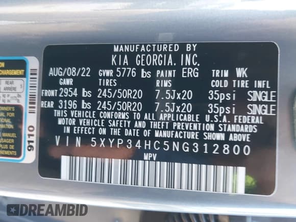 ✅ 2022 Kia Telluride EX • VIN: 5XYP34HC5NG312800 • Lot: 43560844. Wystawiony na IAAI z przebiegiem 31 164 mil. Bezpłatny archiwum sprzedaży aukcyjnych z USA i szczegółowy raport historii pojazdu na DreamBid. Zdjęcie 9.