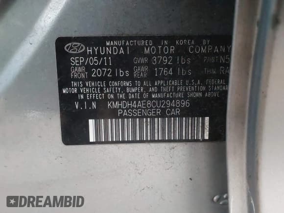 ✅ 2012 Hyundai Elantra GLS • VIN: KMHDH4AE8CU294896 • Lot: 43624331. Listed on IAAI with 142,872 mi. Free auction sales archive from the USA and detailed vehicle history report at DreamBid. Image 9.