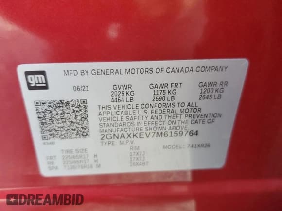 ✅ 2021 Chevrolet Equinox LT • VIN: 2GNAXKEV7M6159764 • Лот: 81782355. Опубликован ранее на Copart с пробегом 31 165 миль. Бесплатный доступ к архиву аукционных продаж из США и подробный отчёт об истории автомобиля на DreamBid. Изображение 13.