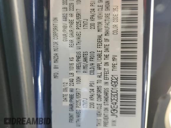 ✅ 2013 Mazda CX-5 Touring • VIN: JM3KE4CE8D0149021 • Lot: 87278475. Listed on Copart with 153,326 mi. Free auction sales archive from the USA and detailed vehicle history report at DreamBid. Image 12.