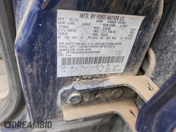 ✅ 2010 Ford F-250 XL • VIN: 1FTSW2B50AEB41649 • Lot: 93283585. Wystawiony na Copart z przebiegiem 111 206 mil. Bezpłatny archiwum sprzedaży aukcyjnych z USA i szczegółowy raport historii pojazdu na DreamBid. Zdjęcie 13.