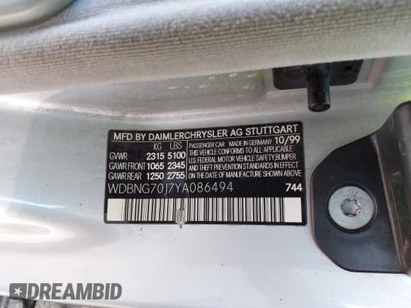 ✅ 2000 Mercedes-Benz S 320/430/500 • VIN: WDBNG70J7YA086494 • Лот: 43365650. Опубликован ранее на IAAI с пробегом 350 691 миль. Бесплатный доступ к архиву аукционных продаж из США и подробный отчёт об истории автомобиля на DreamBid. Изображение 9.