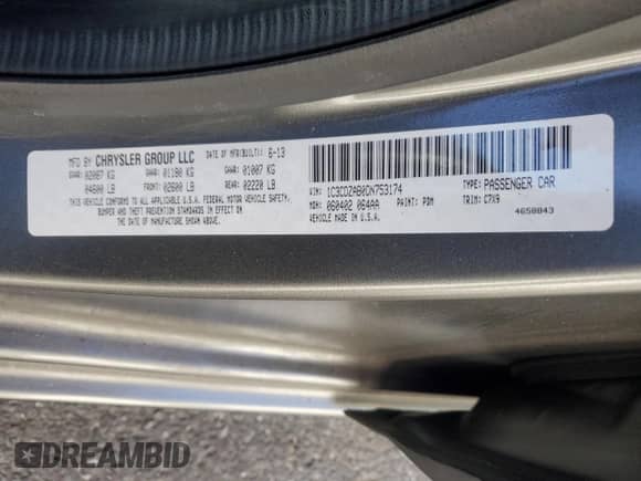 2013 Dodge Avenger SE с VIN 1C3CDZAB0DN753174, выставлен на аукционе Copart как лот 76371234 с пробегом 58 685 миль миль и Списание • Salvage title. История ставок и продаж доступна на DreamBid. Изображение 13.