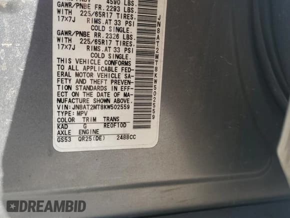 ✅ 2019 Nissan Rogue SV • VIN: JN8AT2MT8KW502559 • Lot: 86880195. Wystawiony na Copart z przebiegiem 159 722 mil. Bezpłatny archiwum sprzedaży aukcyjnych z USA i szczegółowy raport historii pojazdu na DreamBid. Zdjęcie 13.