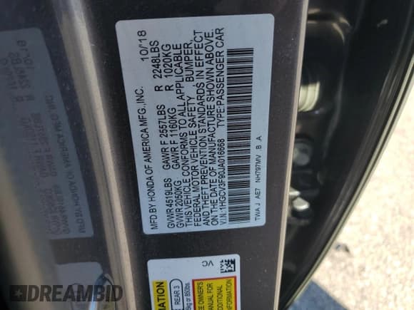 ✅ 2018 Honda Accord Touring • VIN: 1HGCV3F90JA016668 • Lot: 85762925. Wystawiony na Copart z przebiegiem 80 902 mil. Bezpłatny archiwum sprzedaży aukcyjnych z USA i szczegółowy raport historii pojazdu na DreamBid. Zdjęcie 13.