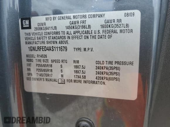 ✅ 2010 Chevrolet Traverse 1LT • VIN: 1GNLRFED4AS111679 • Lot: 62737694. Wystawiony na Copart z przebiegiem 77 157 mil. Bezpłatny archiwum sprzedaży aukcyjnych z USA i szczegółowy raport historii pojazdu na DreamBid. Zdjęcie 13.