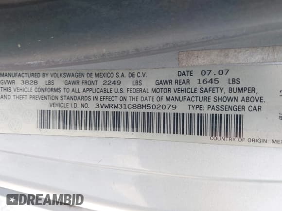 ✅ 2008 Volkswagen Beetle S • VIN: 3VWRW31C88M502079 • Lot: 42429122. Listed on IAAI with 168,324 mi. Free auction sales archive from the USA and detailed vehicle history report at DreamBid. Image 9.