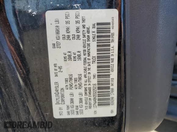 ✅ 2005 Dodge Dakota SLT • VIN: 1D7HW48N35S225216 • Lot: 84059244. Listed on Copart with 225,255 mi miles. Access the free auction sales archive from the USA and view a detailed vehicle history report at DreamBid. Image 12.