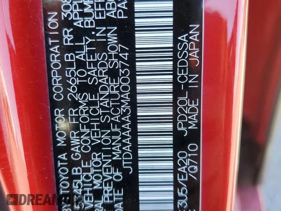 ✅ 2021 Toyota Mirai XLE • VIN: JTDAAAAA3MA003747 • Lot: 66431045. Listed on Copart with 27,324 mi. Free auction sales archive from the USA and detailed vehicle history report at DreamBid. Image 13.