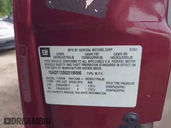 ✅ 2002 GMC Envoy SLT • VIN: 1GKDT13S822196986 • Лот: 42754025. Опубликован ранее на IAAI с пробегом 282 802 миль. Бесплатный доступ к архиву аукционных продаж из США и подробный отчёт об истории автомобиля на DreamBid. Изображение 9.