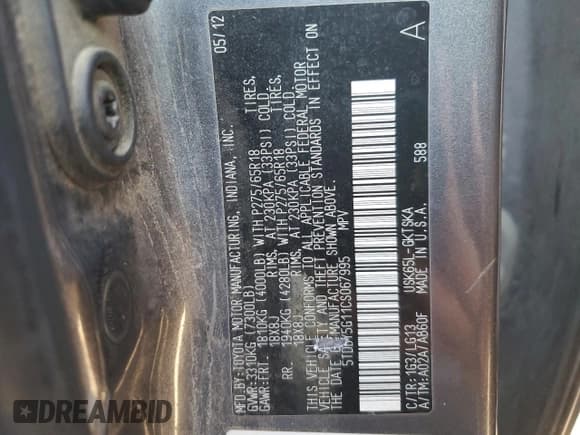 ✅ 2012 Toyota Sequoia SR5 • VIN: 5TDBY5G11CS067995 • Лот: 86817415. Опубликован ранее на Copart с пробегом 446 227 миль. Бесплатный доступ к архиву аукционных продаж из США и подробный отчёт об истории автомобиля на DreamBid. Изображение 13.