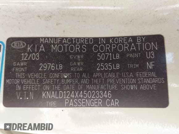 ✅ 2004 Kia Amanti • VIN: KNALD124X45023346 • Lot: 43012500. Wystawiony na IAAI z przebiegiem 98 435 mil. Bezpłatny archiwum sprzedaży aukcyjnych z USA i szczegółowy raport historii pojazdu na DreamBid. Zdjęcie 9.