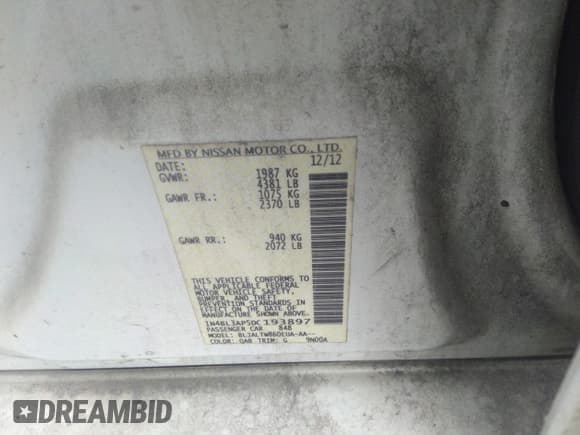 ✅ 2013 Nissan Altima SL • VIN: 1N4BL3AP5DC193897 • Lot: 34611757. Listed on IAAI with 131,318 mi. Free auction sales archive from the USA and detailed vehicle history report at DreamBid. Image 9.