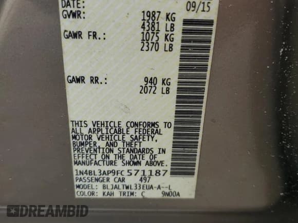 ✅ 2015 Nissan Altima SL • VIN: 1N4BL3AP9FC571187 • Лот: 58564595. Опубликован ранее на Copart с пробегом Не указан. Бесплатный доступ к архиву аукционных продаж из США и подробный отчёт об истории автомобиля на DreamBid. Изображение 12.