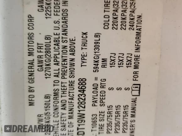 ✅ 2002 Chevrolet S-10 LS • VIN: 1GCDT19W128234688 • Лот: 66901654. Опубликован ранее на Copart с пробегом Не указан. Бесплатный доступ к архиву аукционных продаж из США и подробный отчёт об истории автомобиля на DreamBid. Изображение 12.