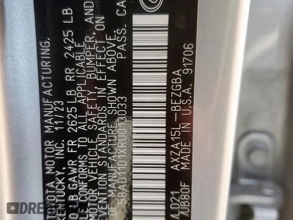 ✅ 2024 Lexus ES 250 • VIN: 58AD11D1XRU013033 • Lot: 60869945. Wystawiony na Copart z przebiegiem 17 916 mil. Bezpłatny archiwum sprzedaży aukcyjnych z USA i szczegółowy raport historii pojazdu na DreamBid. Zdjęcie 12.