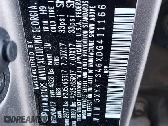 ✅ 2013 Kia Sorento LX • VIN: 5XYKT3A6XDG411166 • Lot: 82545815. Listed on Copart with Not provided. Free auction sales archive from the USA and detailed vehicle history report at DreamBid. Image 13.