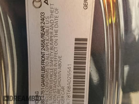 ✅ 2008 Audi A5 • VIN: WAUDK78T68A025541 • Lot: 42243225. Listed on Copart with 194,516 mi. Free auction sales archive from the USA and detailed vehicle history report at DreamBid. Image 12.