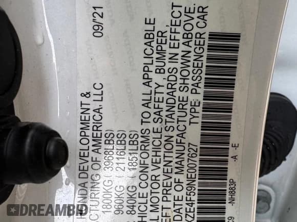 ✅ 2022 Honda Insight EX • VIN: 19XZE4F59NE007627 • Лот: 92689615. Опубликован ранее на Copart с пробегом 180 249 миль. Бесплатный доступ к архиву аукционных продаж из США и подробный отчёт об истории автомобиля на DreamBid. Изображение 11.