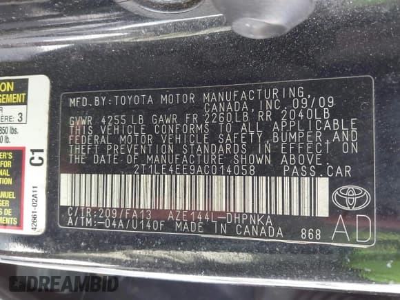 ✅ 2010 Toyota Matrix S • VIN: 2T1LE4EE9AC014058 • Lot: 41596705. Listed on IAAI with 129,588 mi. Free auction sales archive from the USA and detailed vehicle history report at DreamBid. Image 9.