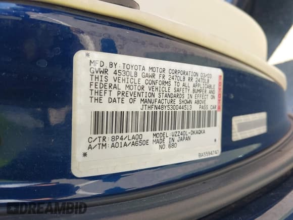 ✅ 2003 Lexus SC 430 • VIN: JTHFN48Y530044513 • Lot: 42574590. Listed on IAAI with 88,446 mi. Free auction sales archive from the USA and detailed vehicle history report at DreamBid. Image 9.