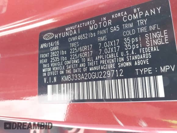 2016 Hyundai Tucson Limited z VIN KM8J33A20GU229712, wystawiony jako IAAI lot #42858852 z przebiegiem 102 042 mil mil oraz . Historia ofert i sprzedaży dostępna na DreamBid. Obrazek 9.