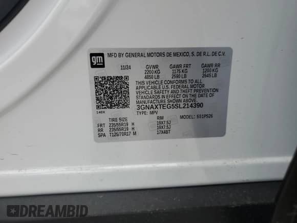 2025 Chevrolet Equinox AWD RS с VIN 3GNAXTEG5SL214390, выставлен на аукционе Copart как лот 57106575 с пробегом 5 775 миль миль и Списание • Salvage title. История ставок и продаж доступна на DreamBid. Изображение 13.