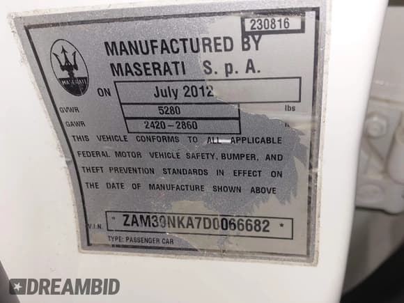 ✅ 2013 Maserati Quattroporte S • VIN: ZAM39NKA7D0066682 • Lot: 42662199. Listed on IAAI with 36,294 mi. Free auction sales archive from the USA and detailed vehicle history report at DreamBid. Image 9.