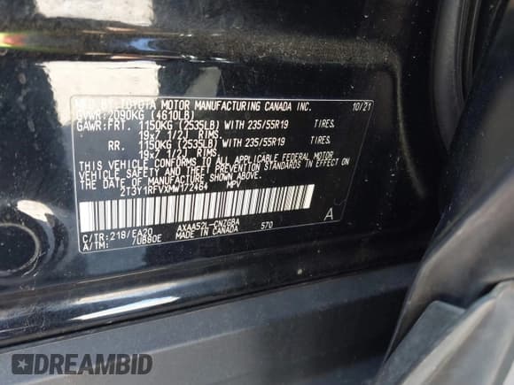 ✅ 2021 Toyota RAV4 Limited • VIN: 2T3Y1RFVXMW172464 • Lot: 41588157. Listed on IAAI with 42,657 mi. Free auction sales archive from the USA and detailed vehicle history report at DreamBid. Image 9.