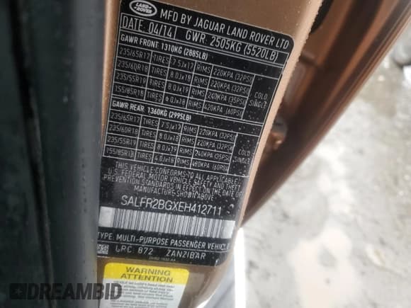 ✅ 2014 Land Rover LR2 • VIN: SALFR2BGXEH412711 • Lot: 72182744. Wystawiony na Copart z przebiegiem 81 462 mil. Bezpłatny archiwum sprzedaży aukcyjnych z USA i szczegółowy raport historii pojazdu na DreamBid. Zdjęcie 13.