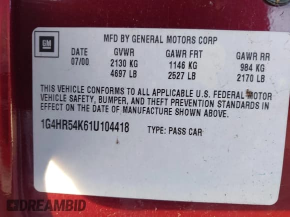 ✅ 2001 Buick LeSabre Limited • VIN: 1G4HR54K61U104418 • Лот: 43895247. Опубликован ранее на IAAI с пробегом 101 646 миль. Бесплатный доступ к архиву аукционных продаж из США и подробный отчёт об истории автомобиля на DreamBid. Изображение 9.