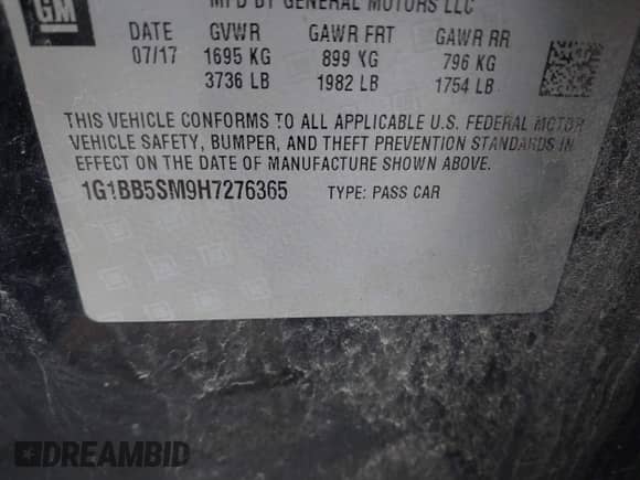 2017 Chevrolet Cruze LS с VIN 1G1BB5SM9H7276365, выставлен на аукционе IAAI как лот 41638607 с пробегом 63 124 миль миль и . История ставок и продаж доступна на DreamBid. Изображение 9.