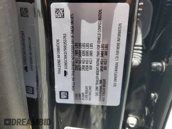 2024 Chevrolet Tahoe RST с VIN 1GNSCRKD7RR353761, выставлен на аукционе Copart как лот 60879495 с пробегом 14 455 миль миль и Списание • Salvage title. История ставок и продаж доступна на DreamBid. Изображение 13.