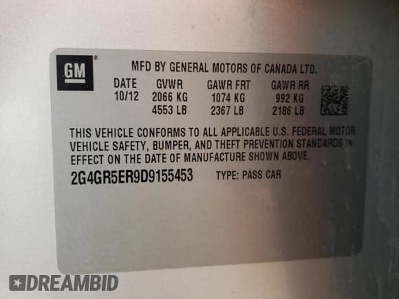 ✅ 2013 Buick Regal • VIN: 2G4GR5ER9D9155453 • Lot: 70980464. Listed on Copart with 177,533 mi. Free auction sales archive from the USA and detailed vehicle history report at DreamBid. Image 14.