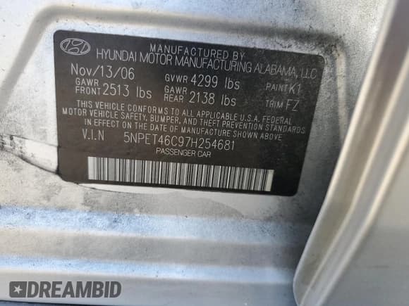 ✅ 2007 Hyundai Sonata GLS • VIN: 5NPET46C97H254681 • Лот: 77135584. Опубликован ранее на Copart с пробегом 167 062 миль. Бесплатный доступ к архиву аукционных продаж из США и подробный отчёт об истории автомобиля на DreamBid. Изображение 12.