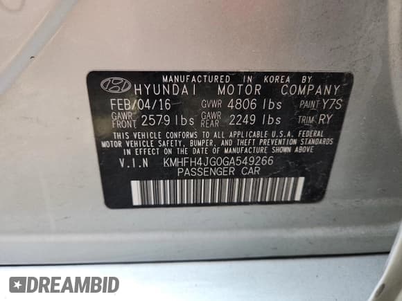 ✅ 2016 Hyundai Azera Limited • VIN: KMHFH4JG0GA549266 • Lot: 69651245. Listed on Copart with 80,410 mi. Free auction sales archive from the USA and detailed vehicle history report at DreamBid. Image 13.
