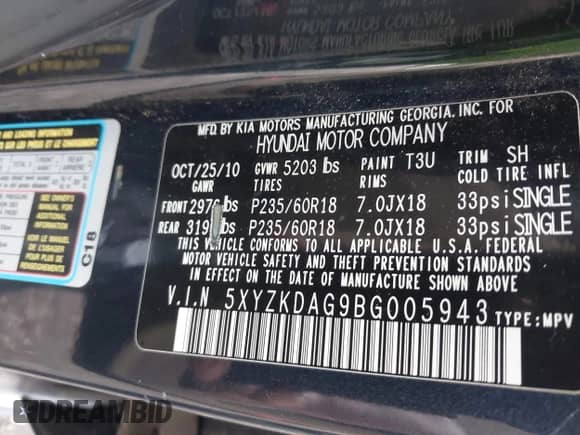 2011 Hyundai Santa Fe Limited с VIN 5XYZKDAG9BG005943, выставлен на аукционе IAAI как лот 43448357 с пробегом 221 315 миль миль и . История ставок и продаж доступна на DreamBid. Изображение 9.