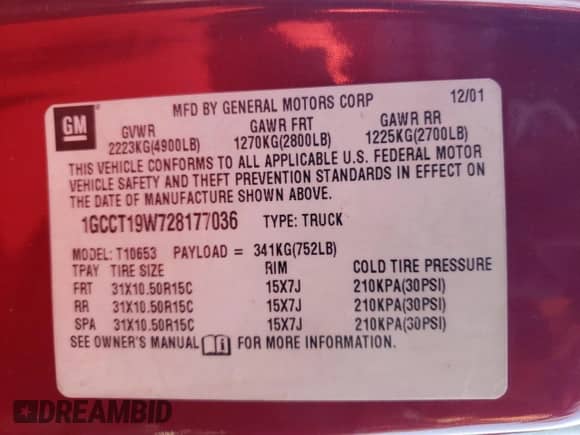 2002 Chevrolet S-10 LS с VIN 1GCCT19W728177036, выставлен на аукционе Copart как лот 76143934 с пробегом 132 575 миль миль и Списание • Salvage title. История ставок и продаж доступна на DreamBid. Изображение 12.