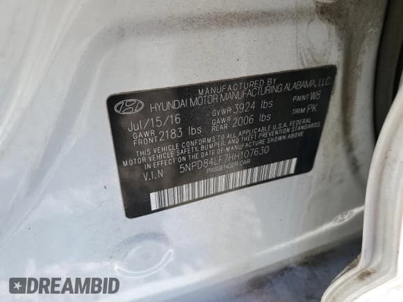 ✅ 2017 Hyundai Elantra SE • VIN: 5NPD84LF7HH107630 • Lot: 82666695. Listed on Copart with 172,302 mi. Free auction sales archive from the USA and detailed vehicle history report at DreamBid. Image 12.