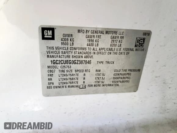 ✅ 2016 Chevrolet Silverado 2500HD Work Truck • VIN: 1GC2CUEG0GZ387846 • Lot: 58308985. Listed on Copart with 188,282 mi. Free auction sales archive from the USA and detailed vehicle history report at DreamBid. Image 12.