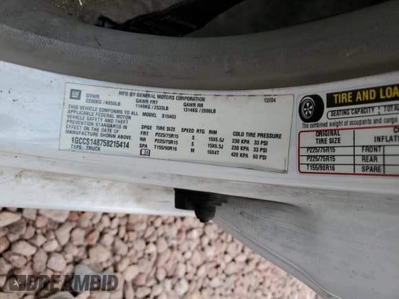 ✅ 2005 Chevrolet Colorado LS Z85 • VIN: 1GCCS148758215414 • Lot: 55701655. Listed on Copart with 263,828 mi. Free auction sales archive from the USA and detailed vehicle history report at DreamBid. Image 12.