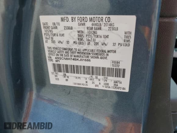 ✅ 2011 Mercury Mariner Premier • VIN: 4M2CN8H74BKJ01686 • Лот: 81103315. Опубликован ранее на Copart с пробегом 162 003 миль. Бесплатный доступ к архиву аукционных продаж из США и подробный отчёт об истории автомобиля на DreamBid. Изображение 13.