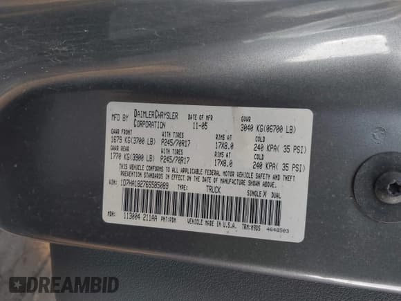 ✅ 2006 Dodge 1500 Laramie • VIN: 1D7HA18276S585089 • Лот: 43603952. Опубликован ранее на IAAI с пробегом 167 242 миль. Бесплатный доступ к архиву аукционных продаж из США и подробный отчёт об истории автомобиля на DreamBid. Изображение 9.