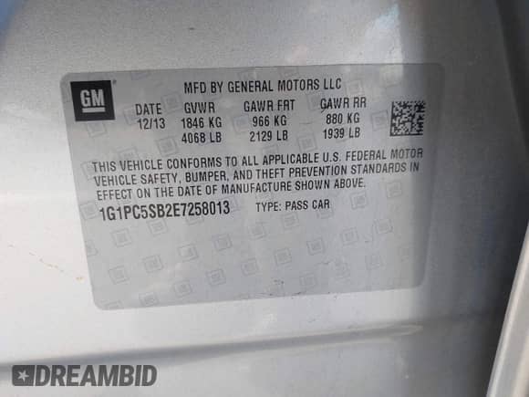 2014 Chevrolet Cruze 1LT с VIN 1G1PC5SB2E7258013, выставлен на аукционе IAAI как лот 43417395 с пробегом 219 609 миль миль и . История ставок и продаж доступна на DreamBid. Изображение 9.