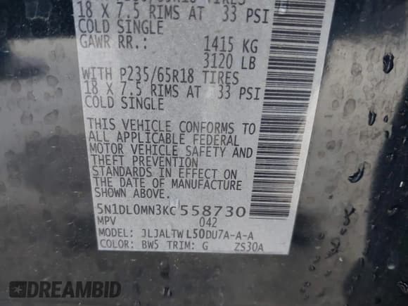 ✅ 2019 Infiniti QX60 Pure • VIN: 5N1DL0MN3KC558730 • Lot: 42171326. Listed on IAAI with 46,405 mi. Free auction sales archive from the USA and detailed vehicle history report at DreamBid. Image 9.