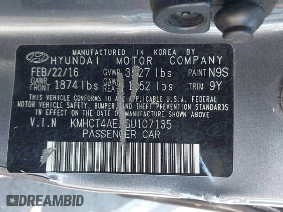 2016 Hyundai Accent SE с VIN KMHCT4AE2GU107135, выставлен на аукционе IAAI как лот 43394120 с пробегом 65 623 миль миль и . История ставок и продаж доступна на DreamBid. Изображение 9.