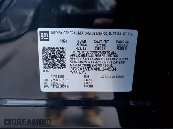 ✅ 2022 GMC Terrain SLT • VIN: 3GKALVEV4NL144534 • Lot: 90985995. Listed on Copart with Not provided. Free auction sales archive from the USA and detailed vehicle history report at DreamBid. Image 12.