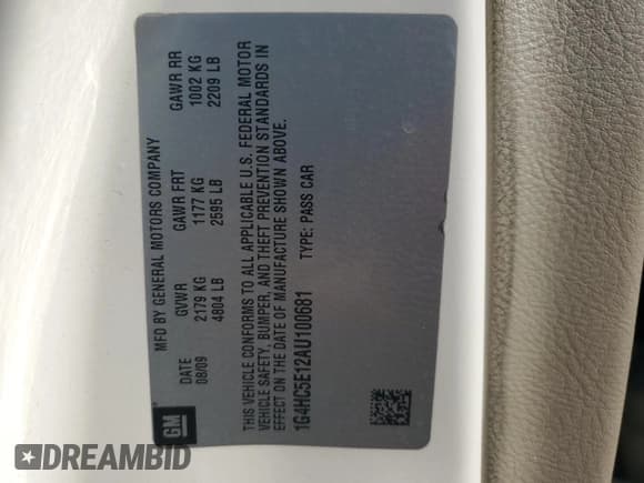 ✅ 2010 Buick Lucerne CXL • VIN: 1G4HC5E12AU100681 • Лот: 80951485. Опубликован ранее на Copart с пробегом 165 555 миль. Бесплатный доступ к архиву аукционных продаж из США и подробный отчёт об истории автомобиля на DreamBid. Изображение 12.