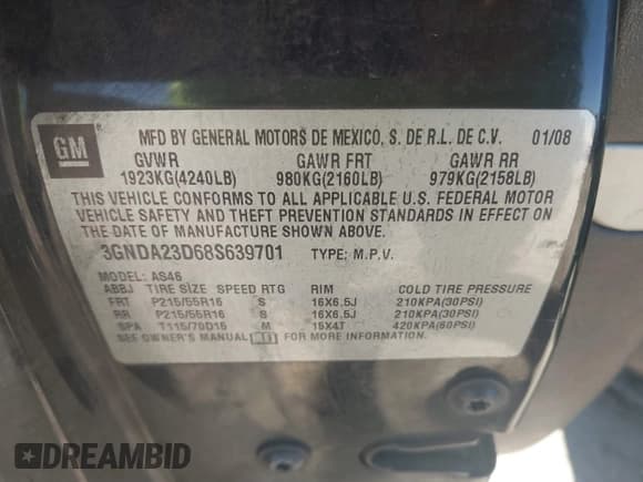 ✅ 2008 Chevrolet HHR LT • VIN: 3GNDA23D68S639701 • Lot: 41310786. Listed on IAAI with 184,849 mi. Free auction sales archive from the USA and detailed vehicle history report at DreamBid. Image 9.